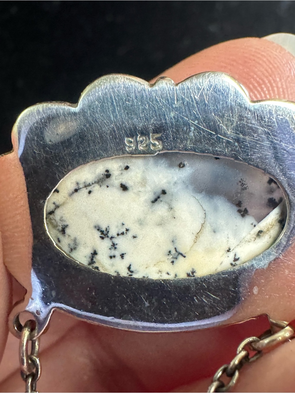 Dendritic Opal Gemstone Sterling Silver Pendant Necklace - 20” - Picture 4 of 6